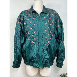 Vintage Westbound Womens Green Pieced Holiday Nylon Zip-Up‎ Jacket